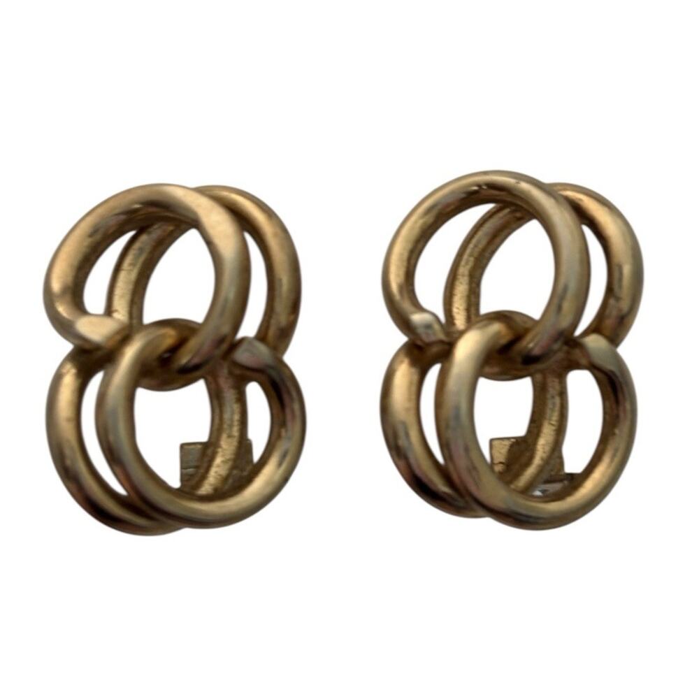 Bergere Clip On Earrings Gold-Tone Double Link Chain Hoop Design Vintage 1950s